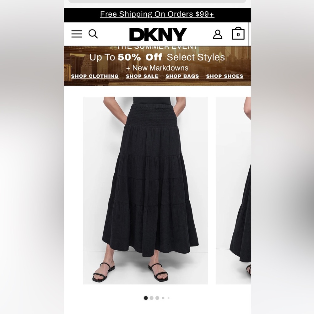 NWOT DKNY smock teared midi skirt, S, black